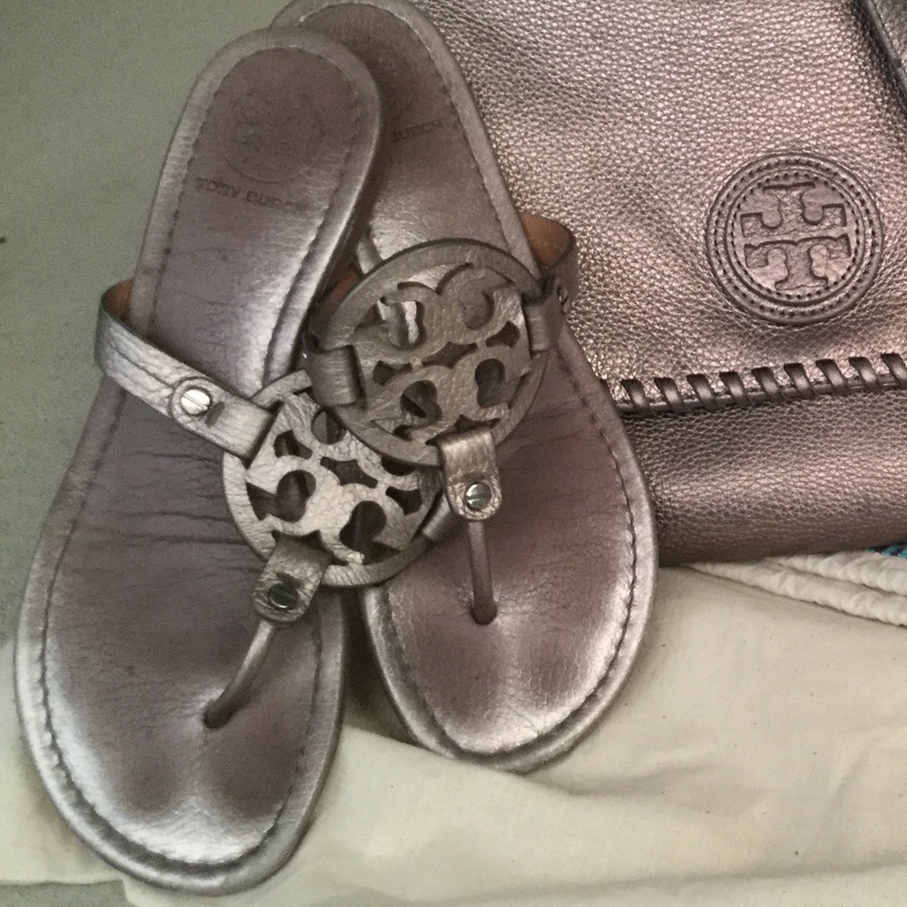 Tory Burch silver/gunmetal Millers size 8